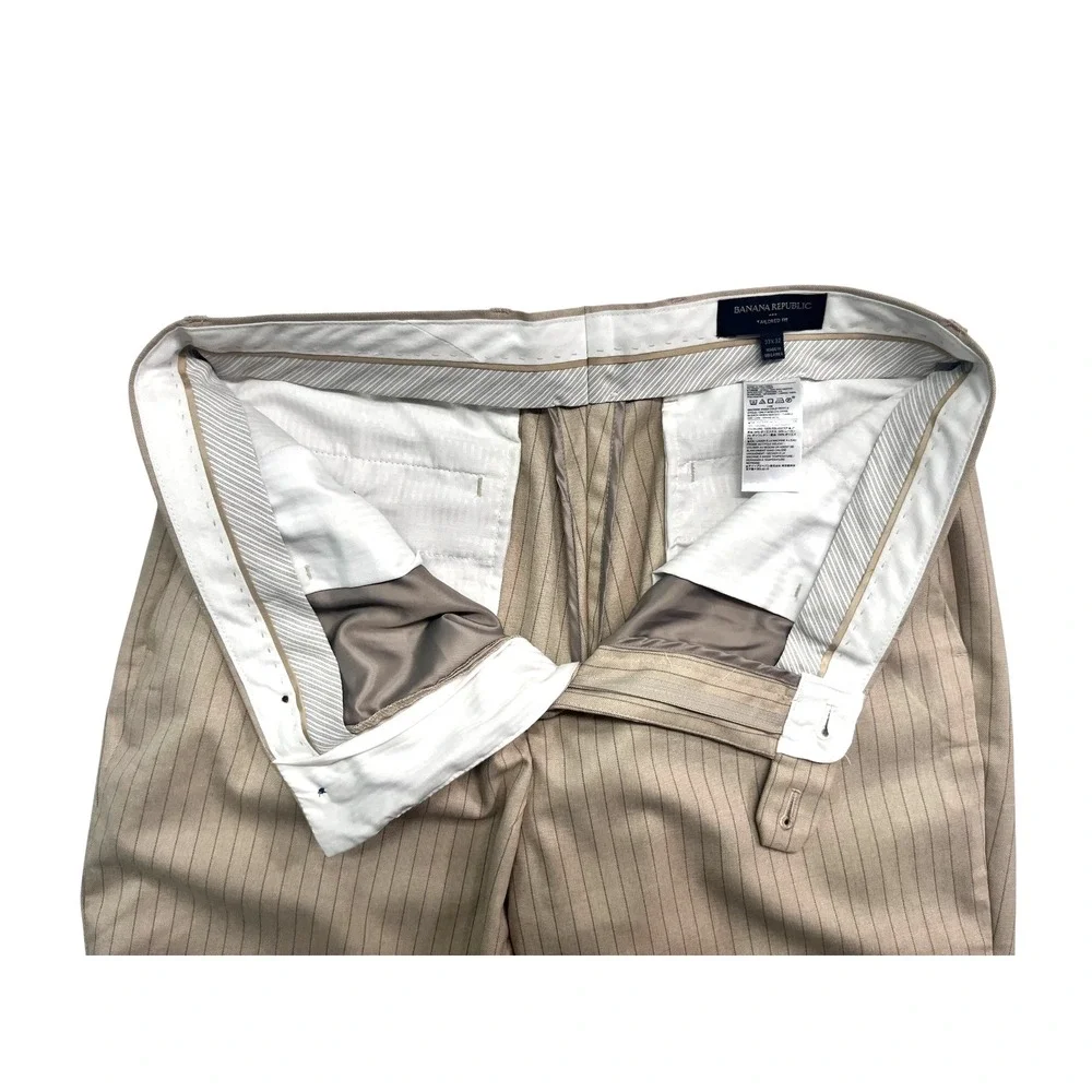 Banana Republic 34x30 Tan Gray Pinstripe Dress Suit Pants Trousers Flat Front